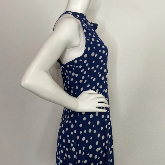 Tahari NEW Navy Blue & White Polka Dot Hi-Lo Midi Dress Size 14 - Picture 11 of 13